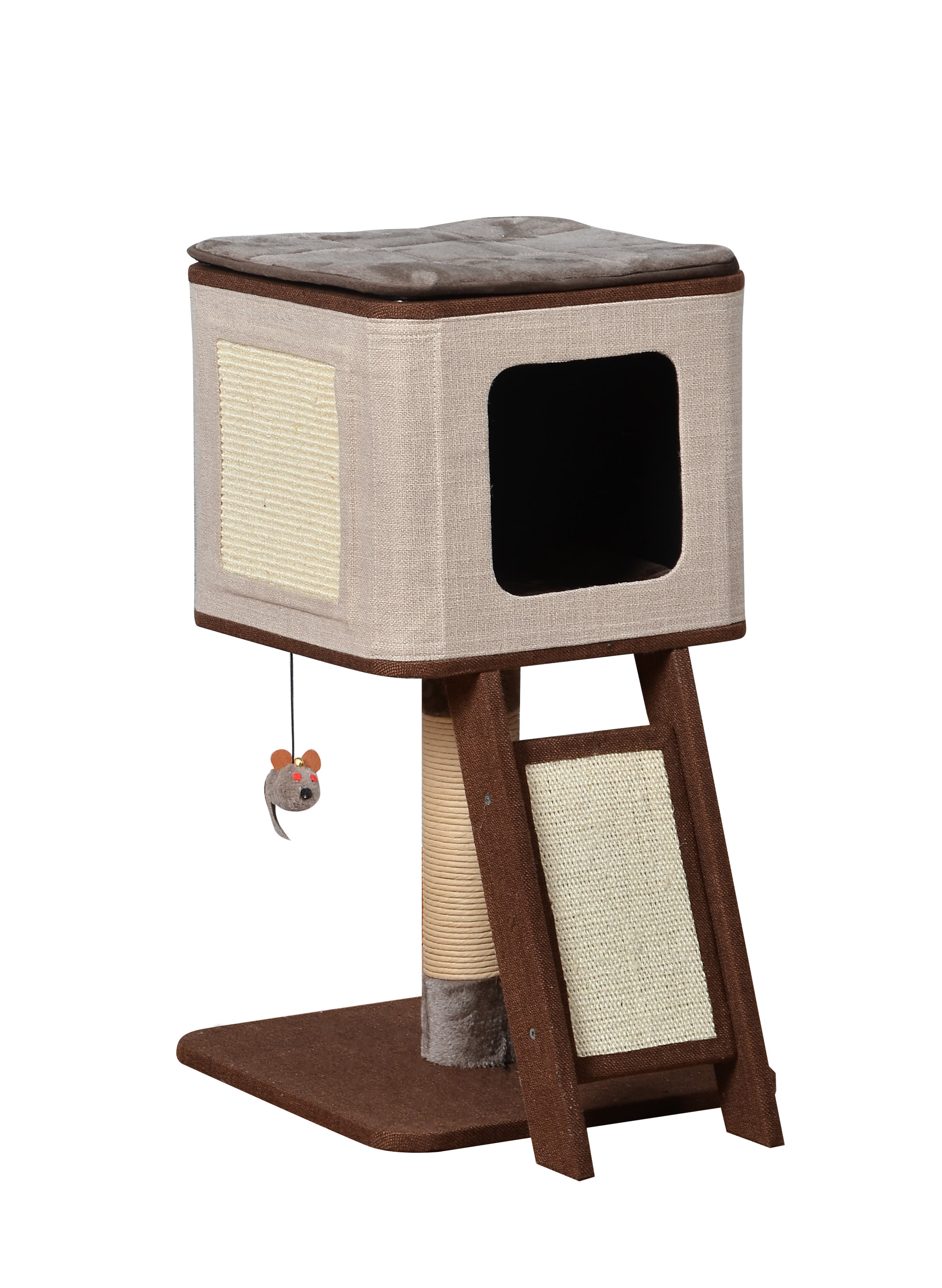 Tucker Murphy Pet™ 30" Demari Beige Cat Bed with Sisal Scratching Pad